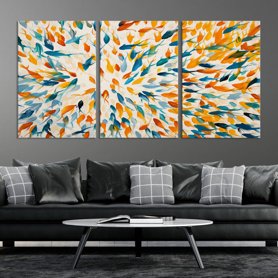 Abstract Fish Shoal Wall Art Canvas Print, Colorful Fish Herd Painting on Canvas Print, Ocean Animal Artwork, Ready to Hang