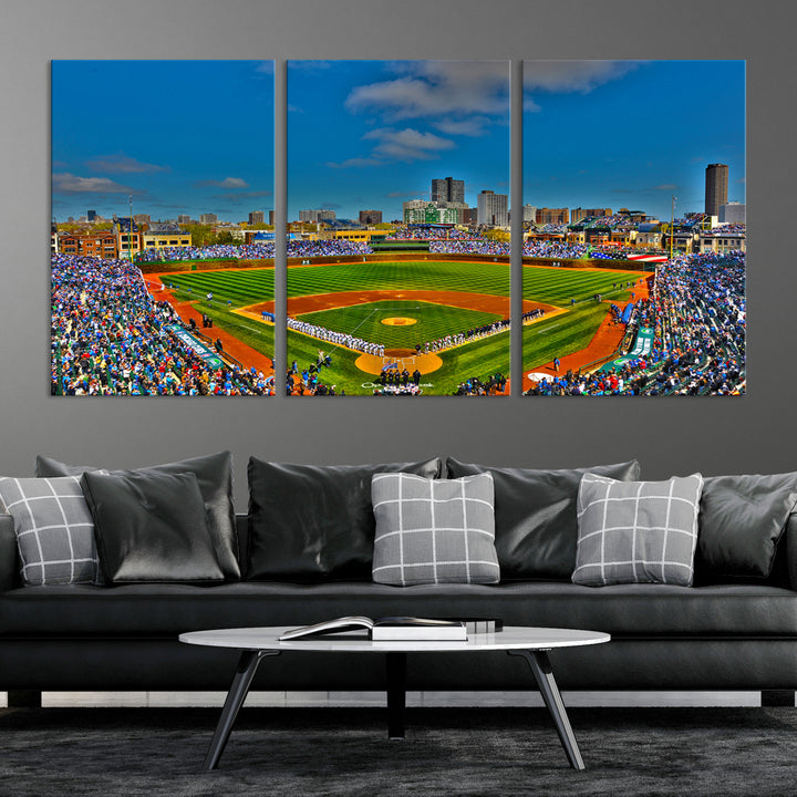 Wrigley Field Chicago Cubs Panoramic 3-Piece Canvas Wall Art - Iconic Baseball Stadium Print for Sports Lovers - Ready to Hang