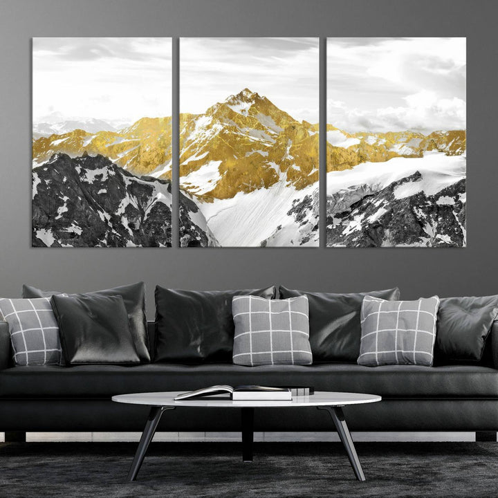 Gold Mountains Wall Art Print on Canvas, Nature Wall Art Print,