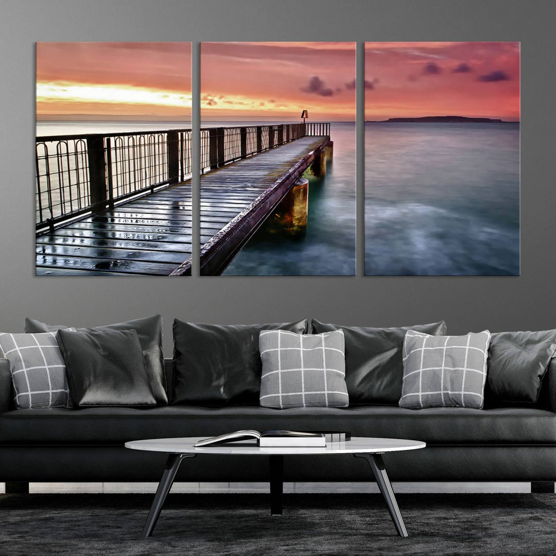 Serene Pier at Sunset Wall Art | Canvas Print | Ready to Hang | Coastal Decor for Living Room