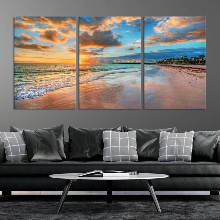 Serene Beach Sunset Wall Art | Coastal Ocean Canvas Print | Ready to Hang Tropical Decor for Home or Office