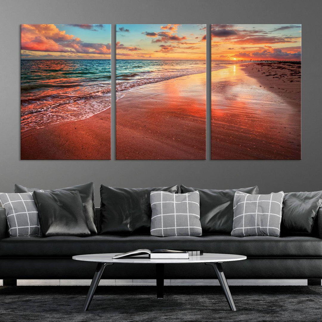 Stunning Sunset Beach Wall Art | Ocean Canvas Print | Coastal Wall Art | Ready to Hang | Tranquil Sunset Canvas for Home & Office Decor