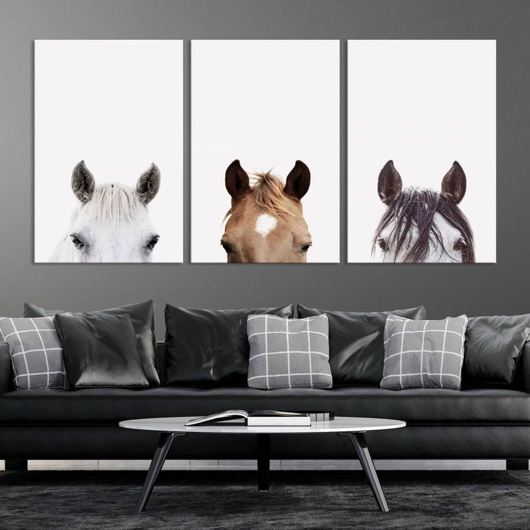 Horse Prints Set, Set of 3 Horse Wall Art, Horses Portraits, Farmhouse Wall Art, Farm Animals Canvas, Animals Portraits Set, Horse Poster