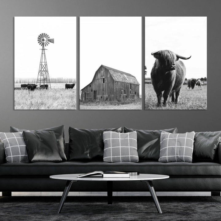 Old Barn Field Farmhouse Wall Art Decor Canvas Print, Boho Wall Art Print