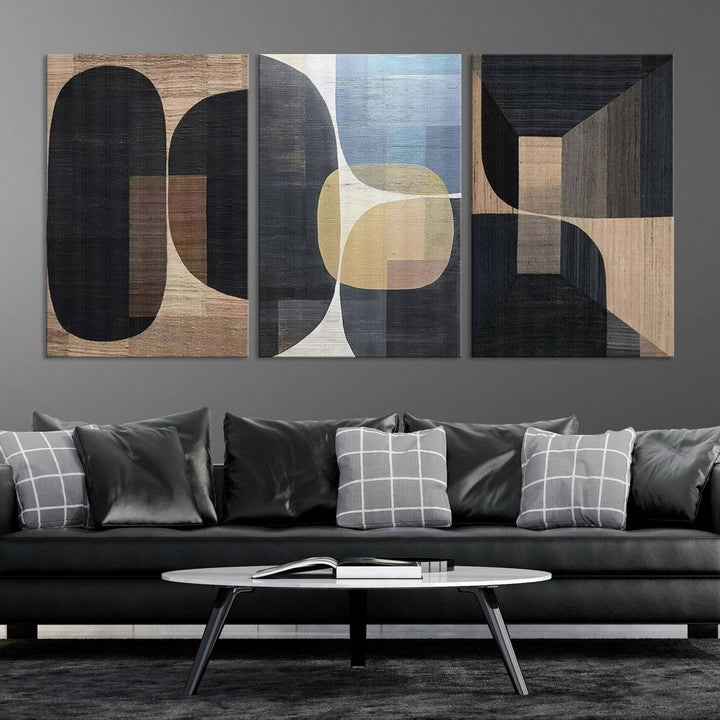 Minimalist 3 Panel Abstract Brown Wabi Sabi Wall Art Canvas Print