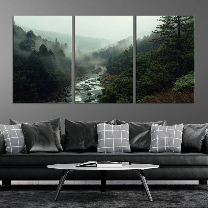 Misty Forest Wall Art | Ready to Hang and Framed | Tranquil Nature Landscape for Living Room or Cabin Wall Decor