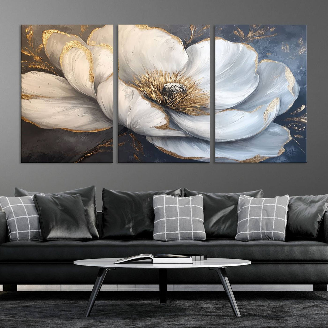 White Magnolia Flower Wall Art | Canvas Print | Abstract Floral Wall Decor | Elegant Bloom Artwork | Framed for Living Room or Bedroom