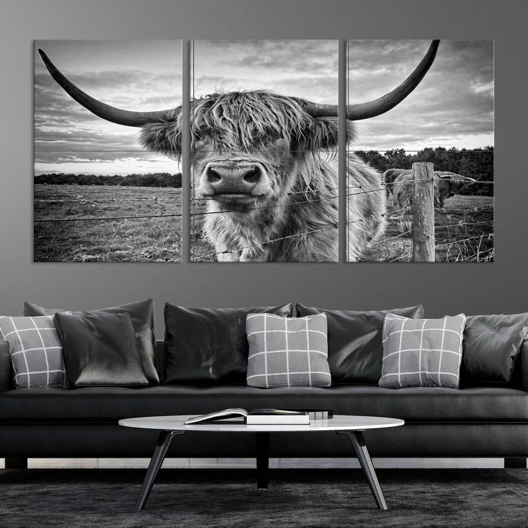 Scottish Highland Cow Wall Art Canvas Print | Ready to Hang and Framed | Rustic Farmhouse Decor