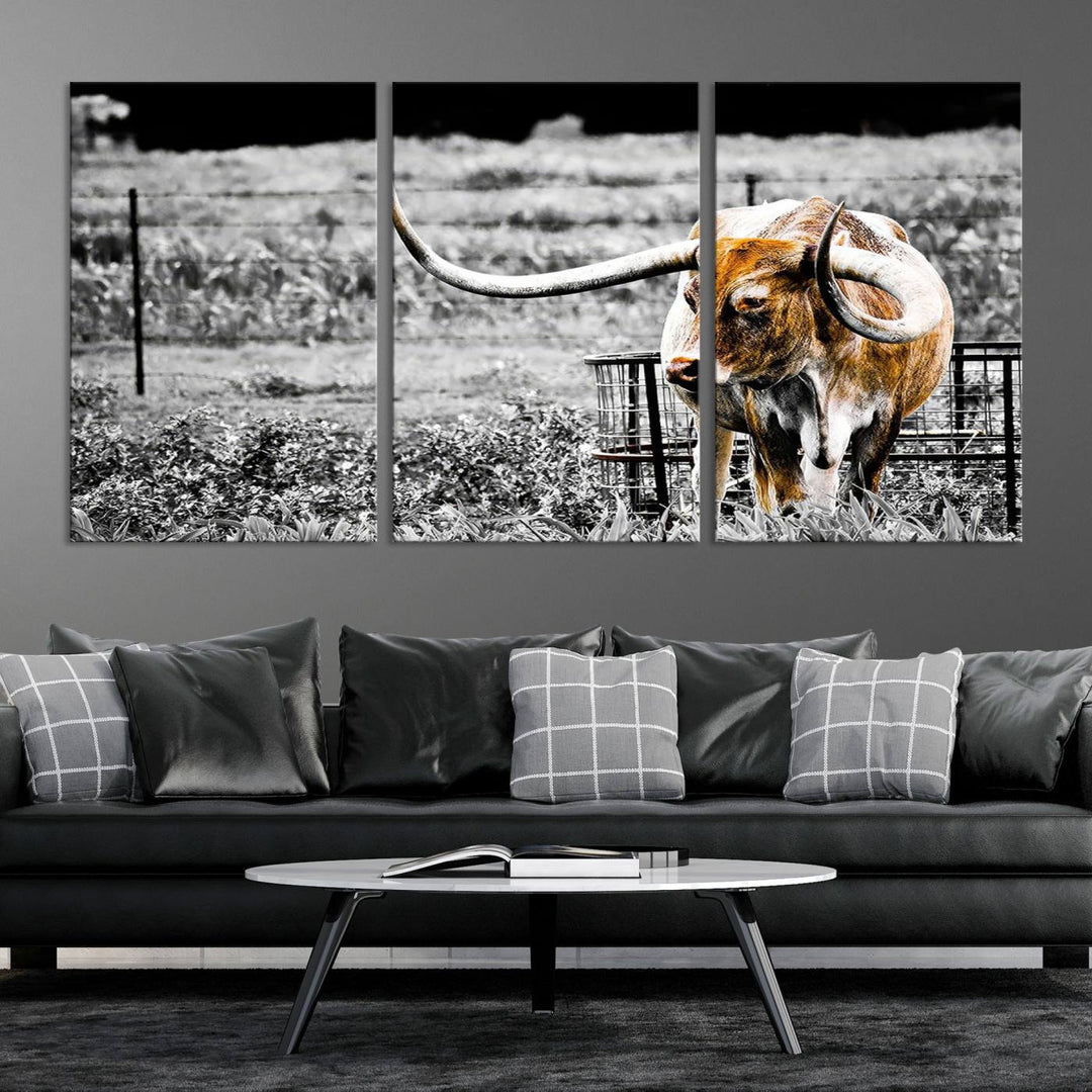 Majestic Texas Longhorn Cow Wall Art | Rustic Farmhouse Décor | Ready to Hang Canvas Print