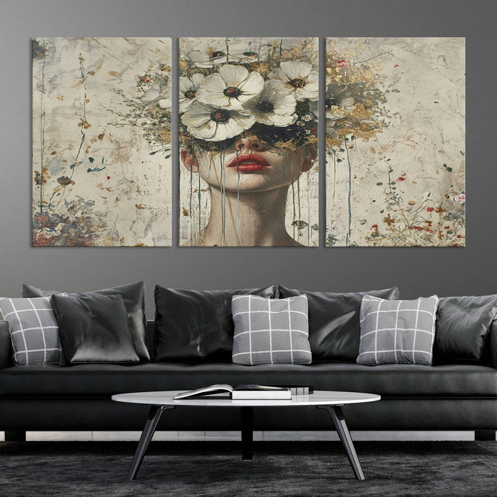 Abstract Floral Women Patel Wall Art Canvas Print