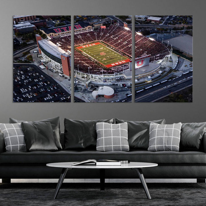 Utah Utes Football Team Print - Salt Lake City Rice-Eccles Stadium Wall Art Canvas Print