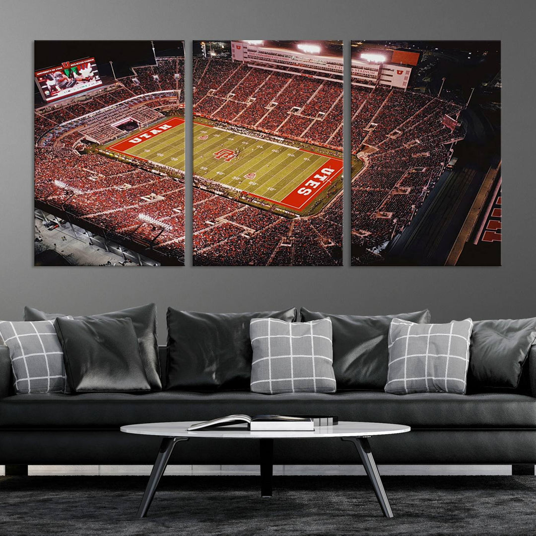 Utah Utes Football Team Print - Salt Lake City Rice-Eccles Stadium Wall Art Canvas Print