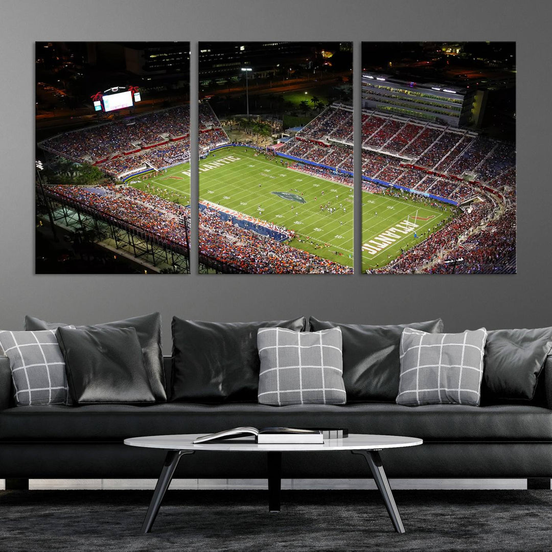 Florida Atlantic University Owls Football Team Print - Boca Raton FAU Stadium Wall Art Canvas Print