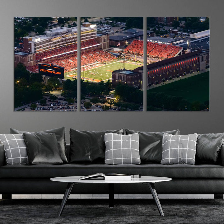 University of Illinois Fighting Illini Football Team Print - Champaign Illinois Memorial Stadium Wall Art Canvas Print