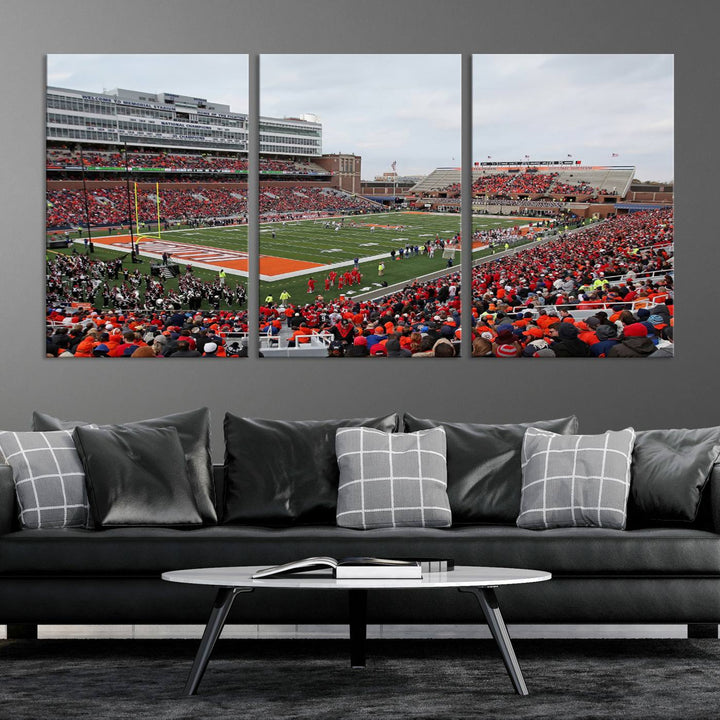 University of Illinois Fighting Illini Football Team Print - Champaign Illinois Memorial Stadium Wall Art Canvas Print