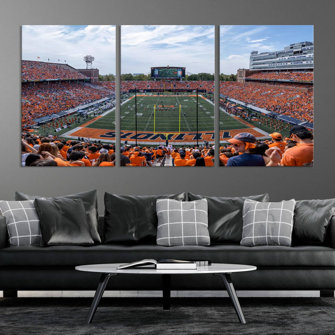 University of Illinois Fighting Illini Football Team Print - Champaign Illinois Memorial Stadium Wall Art Canvas Print