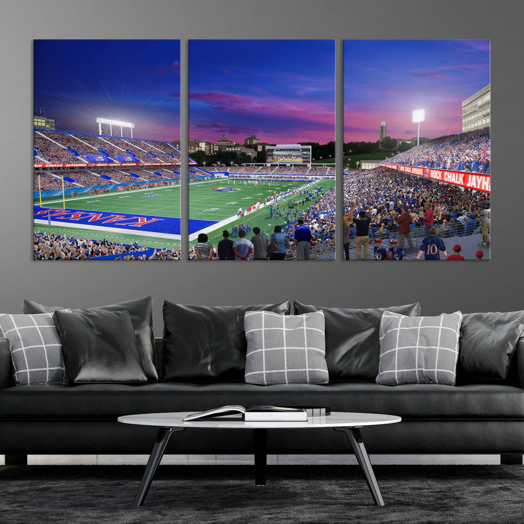 University of Kansas Jayhawks Football Team Print - Lawrence Kansas Memorial Stadium Wall Art Canvas Print