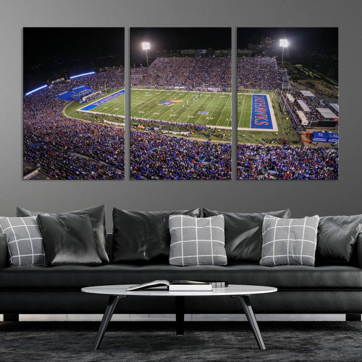 University of Kansas Jayhawks Football Team Print - Lawrence Kansas Memorial Stadium Wall Art Canvas Print