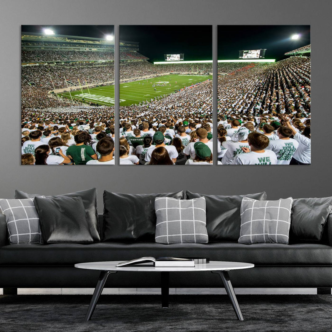 Michigan State Spartans Football Team Print - East Lansing Spartan Stadium Wall Art Canvas Print