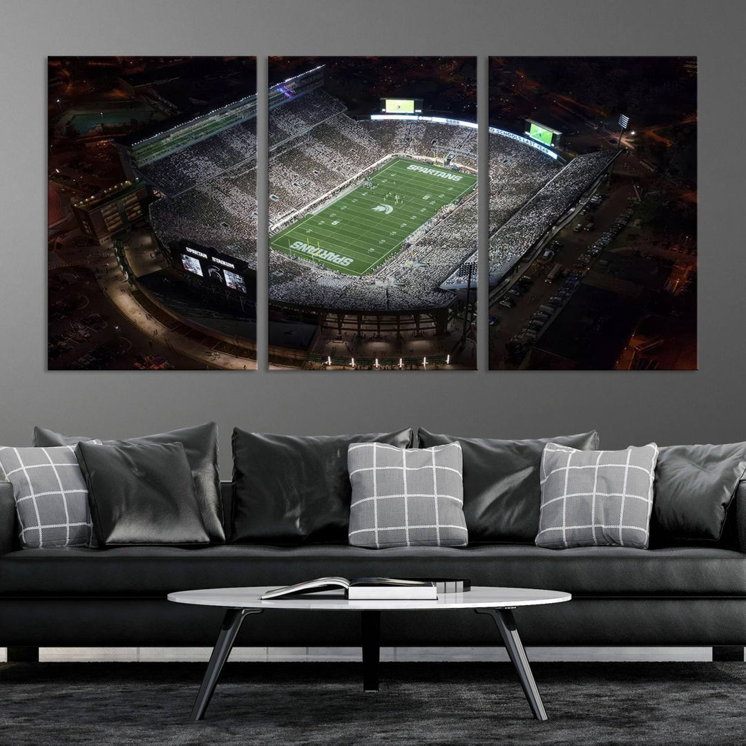 Michigan State Spartans Football Team Print - East Lansing Spartan Stadium Wall Art Canvas Print