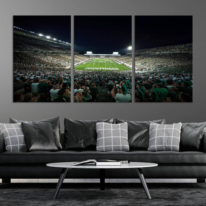 Michigan State Spartans Football Team Print - East Lansing Spartan Stadium Wall Art Canvas Print