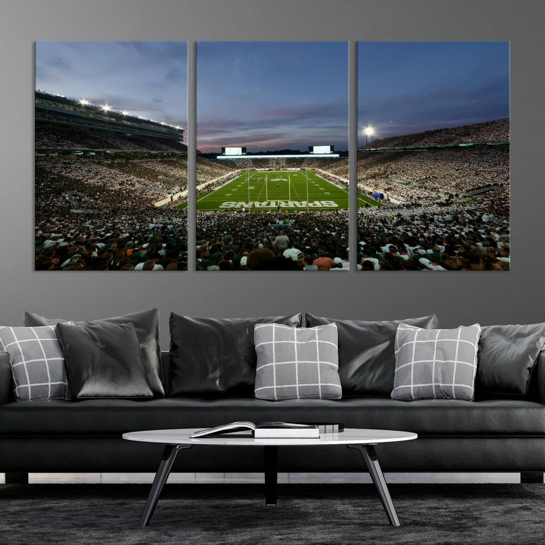 Michigan State Spartans Football Team Print - East Lansing Spartan Stadium Wall Art Canvas Print