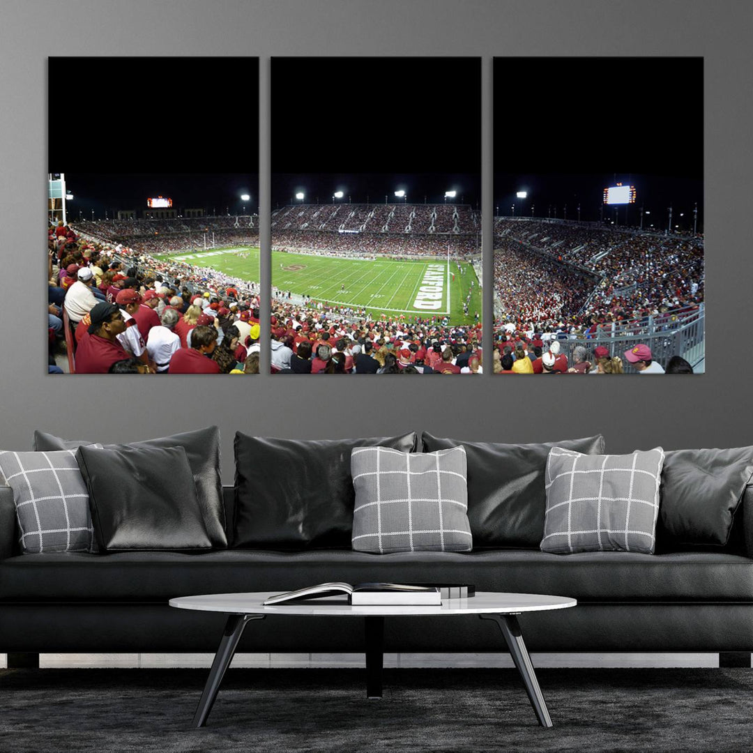 This Stanford University Cardinal Football Team canvas print, depicting fans in red filling Stanford Stadium at night, is perfect.