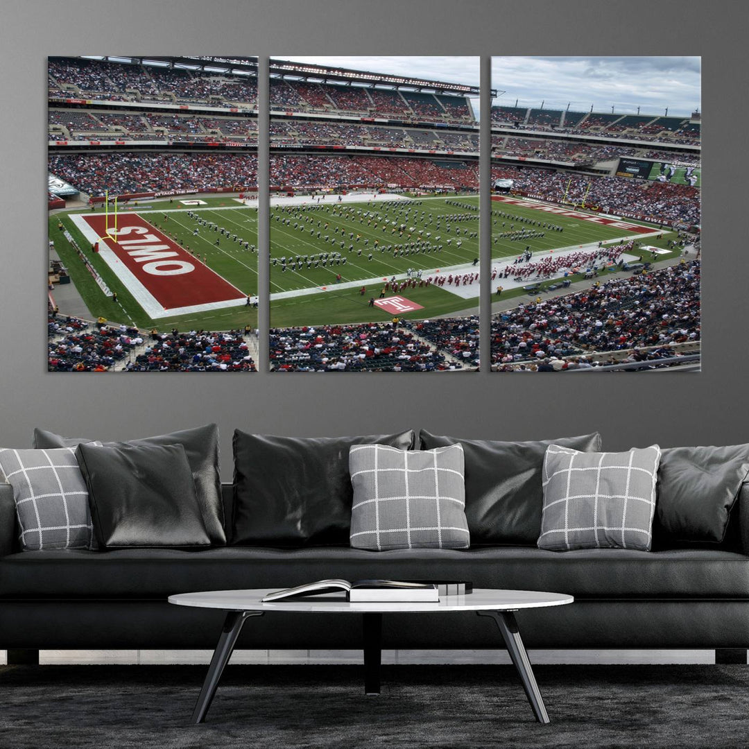 Aerial view wall art of Lincoln Financial Field during a Temple Owls game.