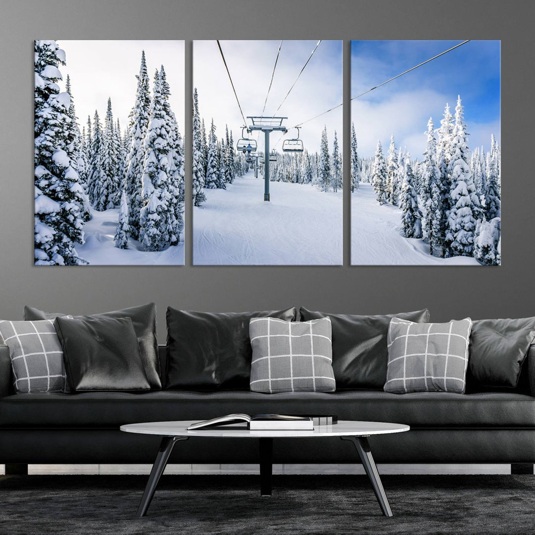 Winter Ski Lift Landscape Wall Art | Snowy Mountain Adventure | Framed and Ready to Hang | Perfect for Cabin Wall Art, Farmhouse Decor