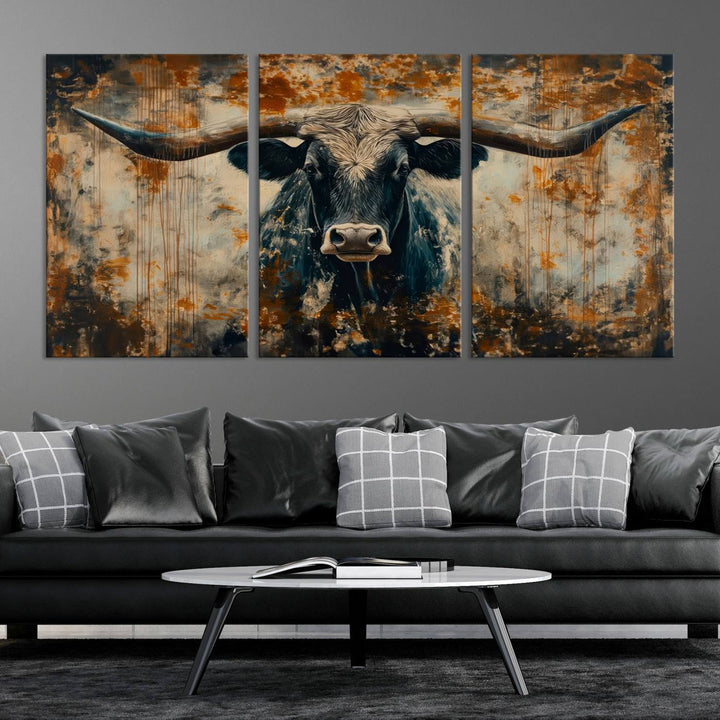 Abstract Longhorn Bull Wall Art | Rustic Western Wall Decor | Framed and Ready to Hang | Ideal for Farmhouse, Lodge, and Barn Decor