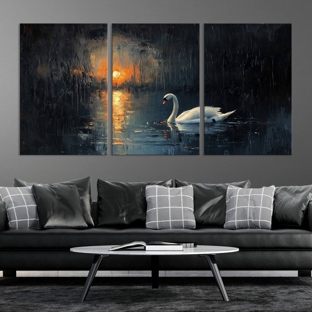 Abstract Swan on Water Wall Art Canvas Print - Elegant Nature Scene for Modern Home Decor