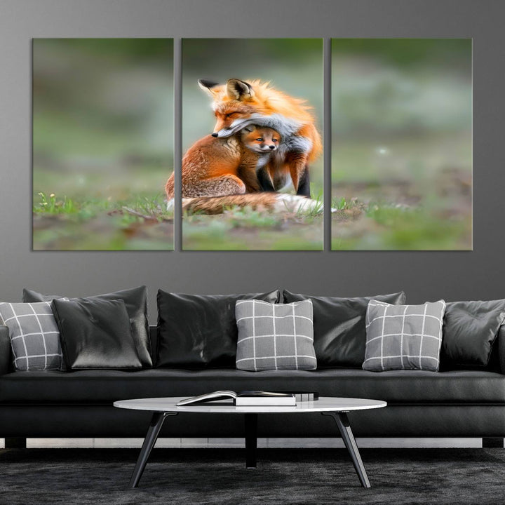 Heartwarming Fox and Baby Cub Wall Art | Ready to Hang Canvas Print of Foxes in Nature | Perfect for Animal Lovers, Rustic Decor, and Cabin Wall Art