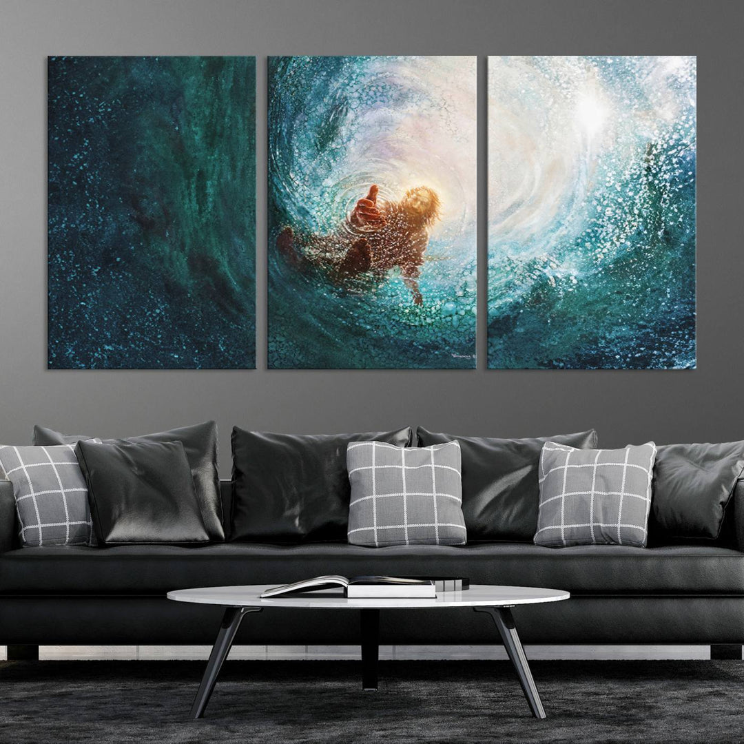 Powerful Jesus Canvas Print - Hand of Salvation, Inspirational Wall Art - Framed, Ready to Hang for Home or Religious Spaces