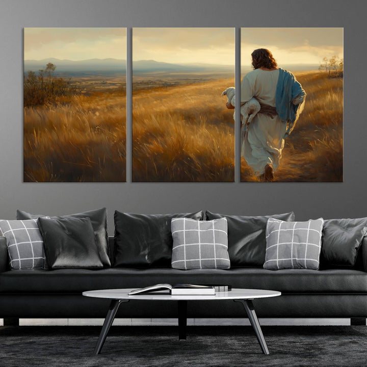 Jesus the Good Shepherd Wall Art Canvas Print - Inspirational Christian Religious Print for Prayer Room Decor