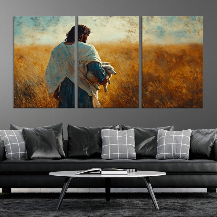 Jesus the Good Shepherd Wall Art Canvas Print - Inspirational Christian Religious Print for Prayer Room Decor