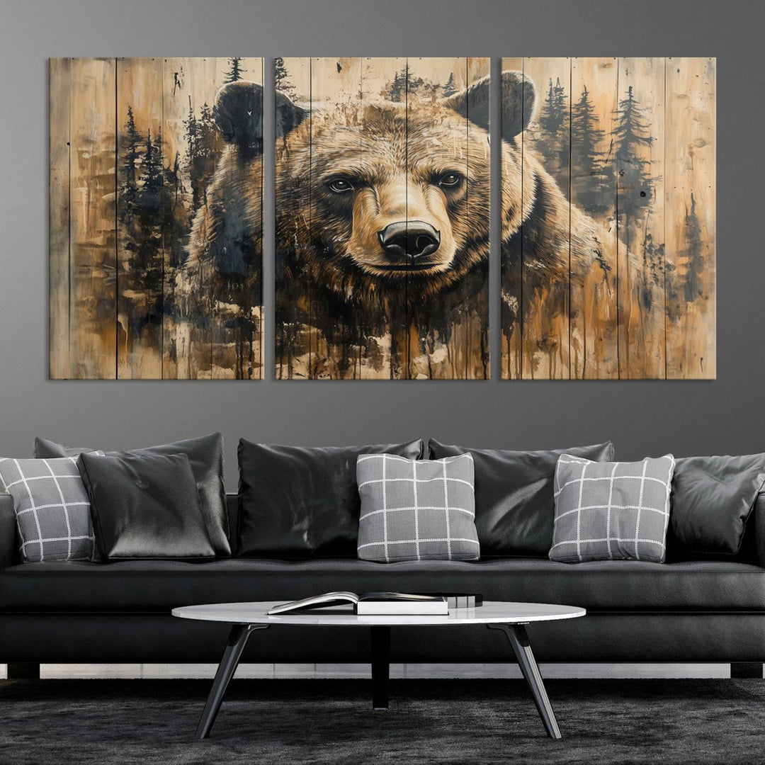 Rustic Bear Wall Art Canvas Print | Framed & Ready to Hang | Rustic Animal Artwork for Living Room, Office, Cabin, or Nature-Inspired Décor