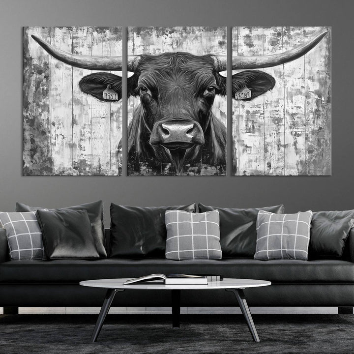 Abstract Longhorn Bull Wall Art Canvas Print - Rustic Texas Western Cow Artwork