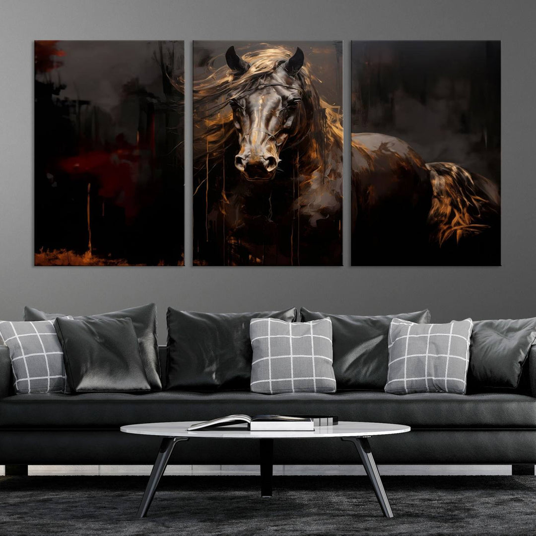 Abstract Black Horse Canvas Print | Abstract Equine Wall Art | Western Decor Print | Horse Lover Gift | Farmhouse & Cabin Wall Art