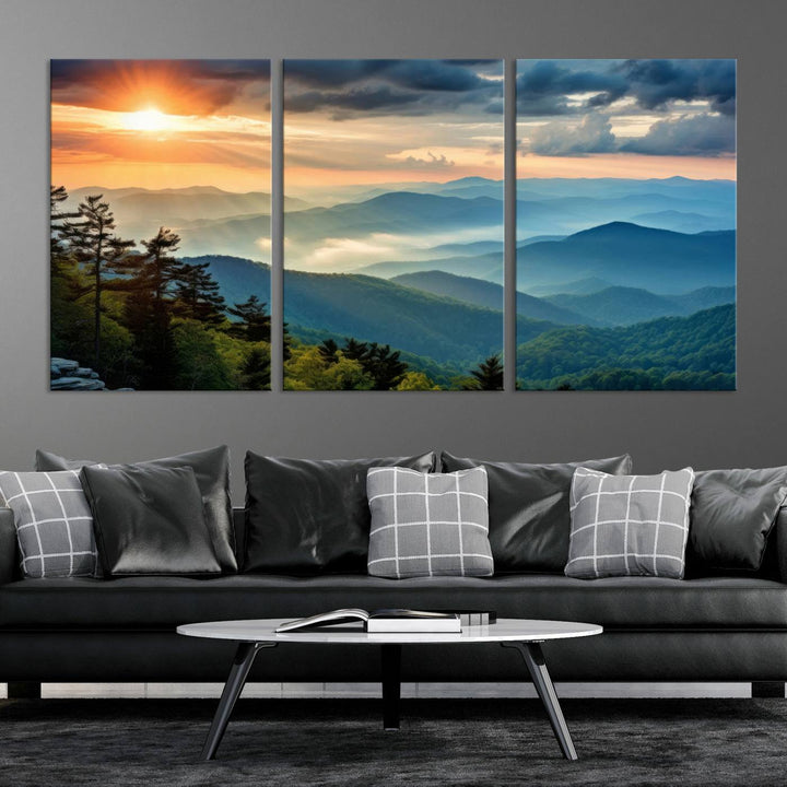 Sunrise Over Mountain Range Wall Art | Canvas Print Ready to Hang | Perfect for Farmhouse Wall Decor, Cabin Wall Art, Nature-Inspired Home