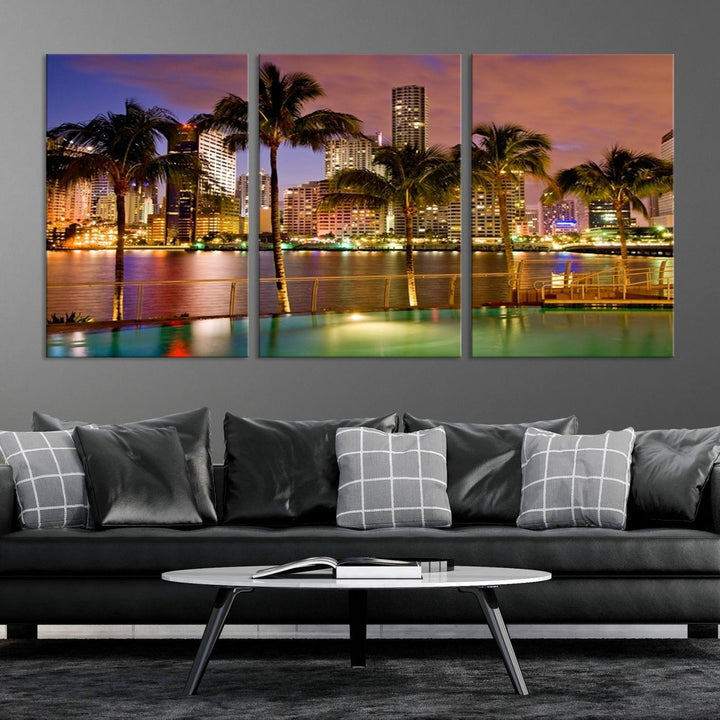 Art mural MIAMI Impression sur toile Miami Skyline avec palmiers