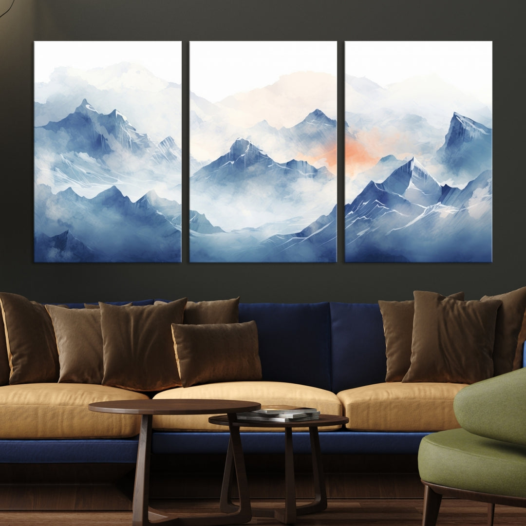 Blue Orange Abstract Mountain Wall Art