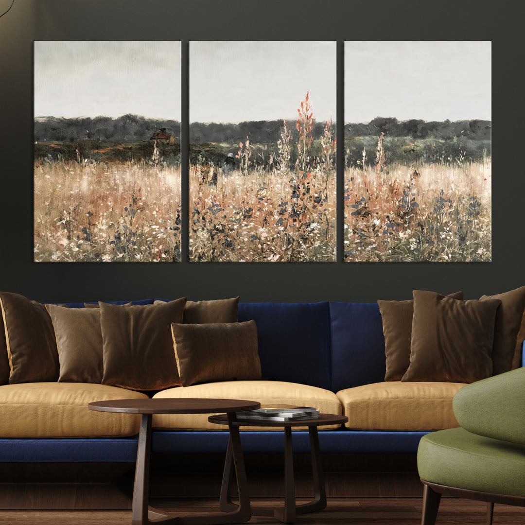 Abstract Field Wall Art Canvas Print, Landscape Wall Art Wildflower Field Countryside Landscape Home Decor