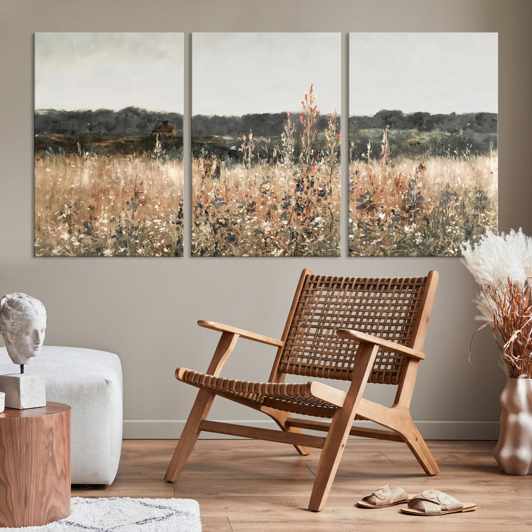 Abstract Field Wall Art Canvas Print, Landscape Wall Art Wildflower Field Country Home Decor