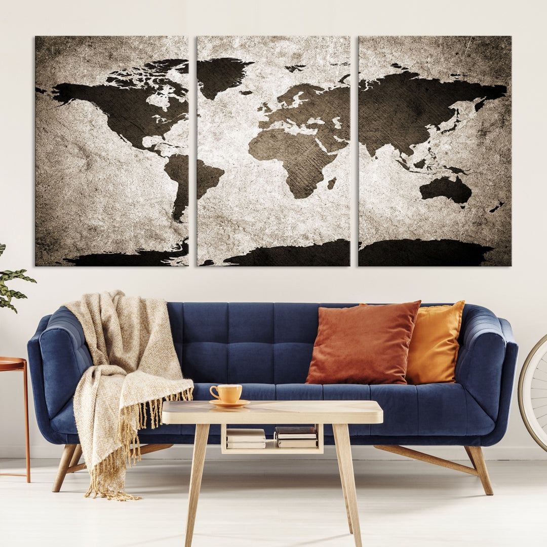 Wall Art Dark World Map on Light Background Canvas Print