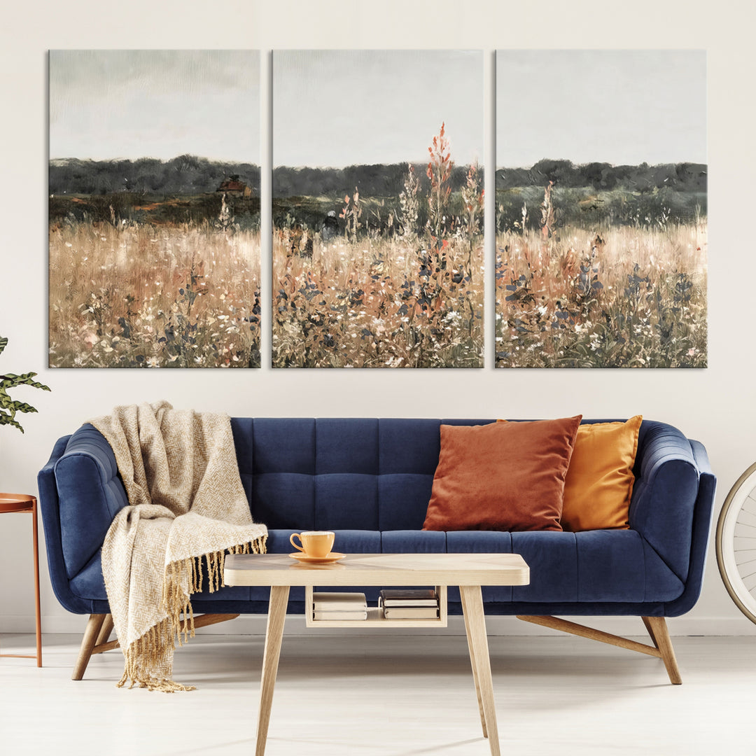 Abstract Field Wall Art Canvas Print, Landscape Wall Art Wildflower Field Country Home Decor