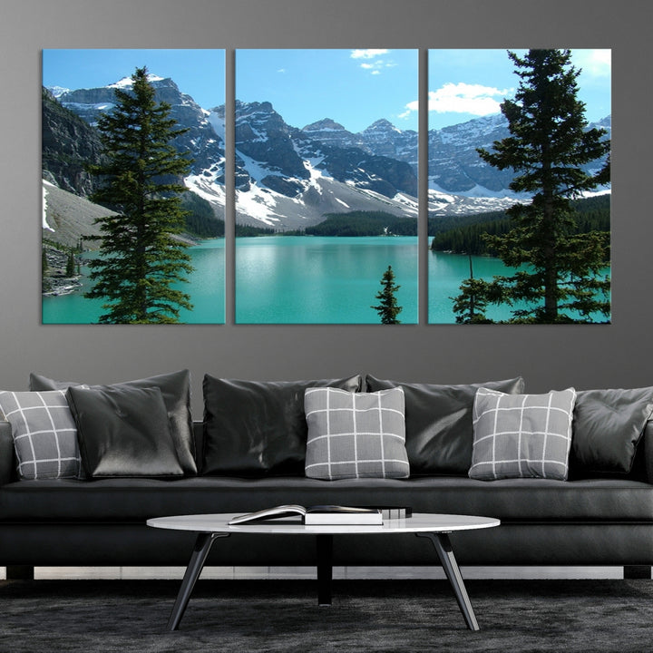 Impresión de lienzo estirada enmarcada del lago Moraine - Paisaje de montaña Nueva Zelanda