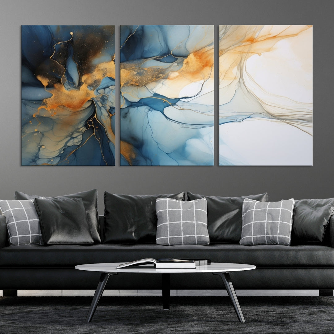 Art mural abstrait bleu marine orange, impression abstraite, impression sur toile abstraite