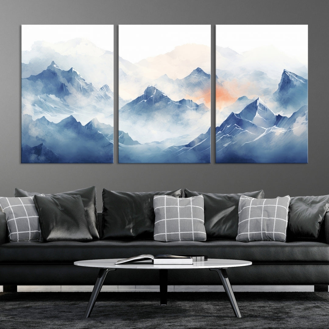 Blue Orange Abstract Mountain Wall Art