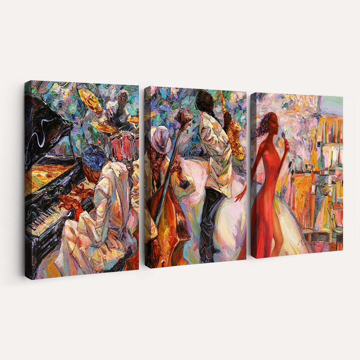 40574-_Poster-30x20 - Afro American Jazz Band Canvas Wall Art | 3 Panel Music Studio Decor