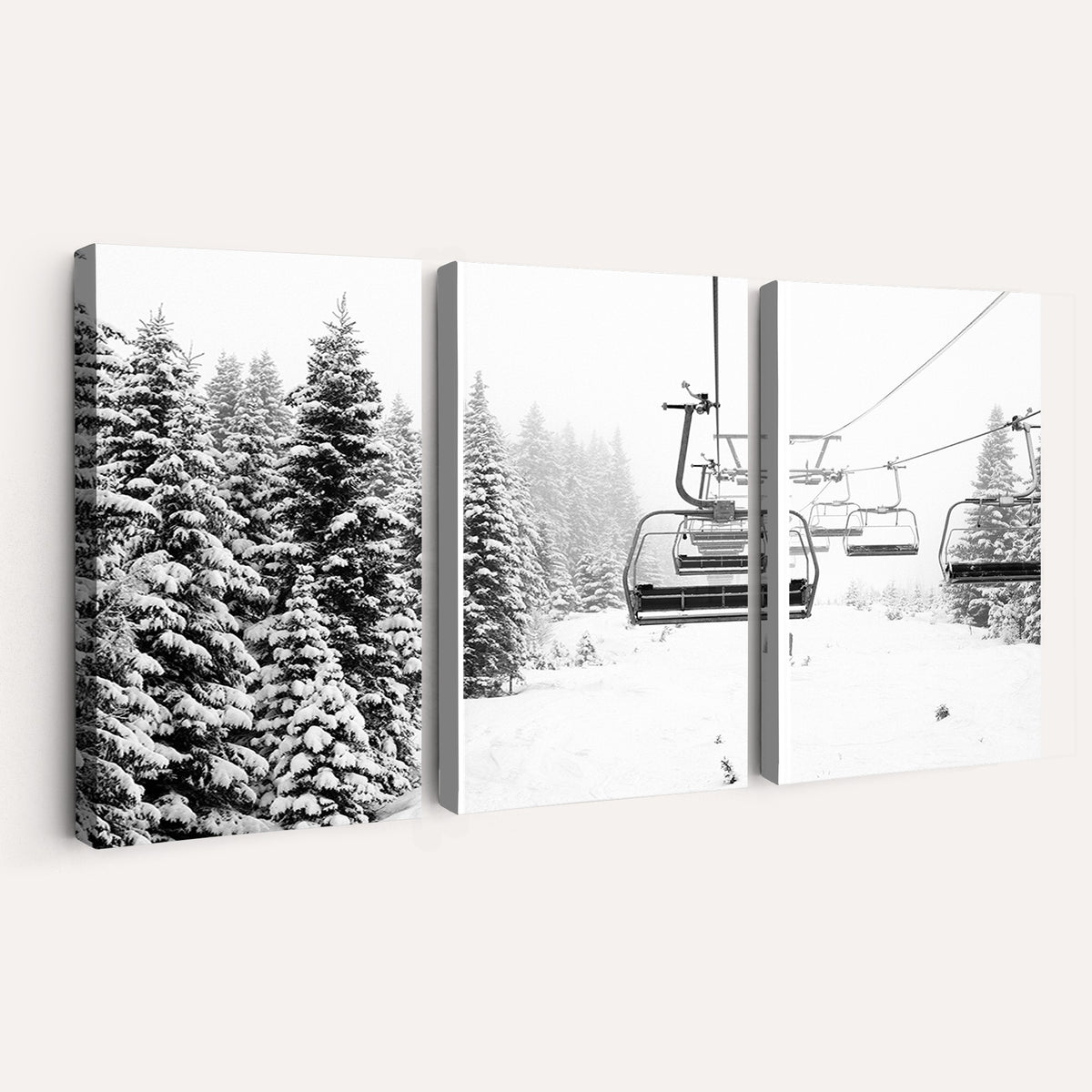 Ski Wall Art | Ski Lift Canvas Print with Snow Covered Spruce Trees, Winter Ski Resort Wall Art